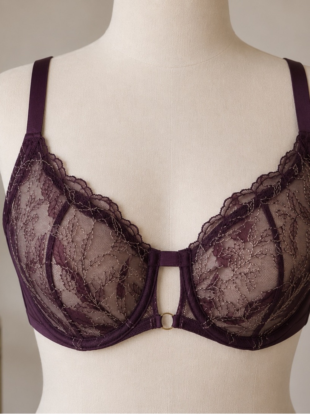 Soma Embroidered Balconette Bra Plum Purple Mesh Lace 38D NWOT Goth Romantic